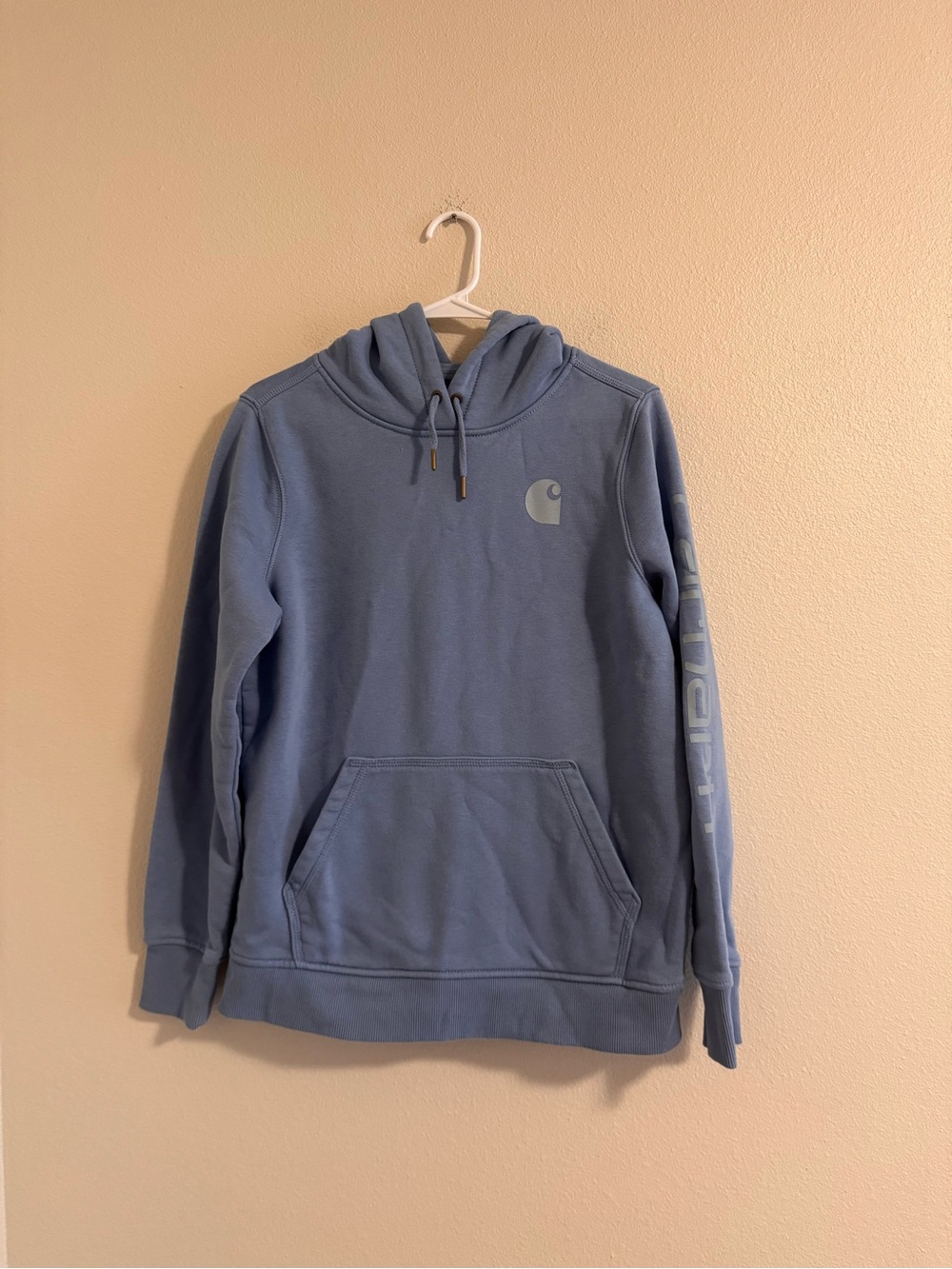 Carhartt Blue Pullover Hoodie with Logo Sleeve